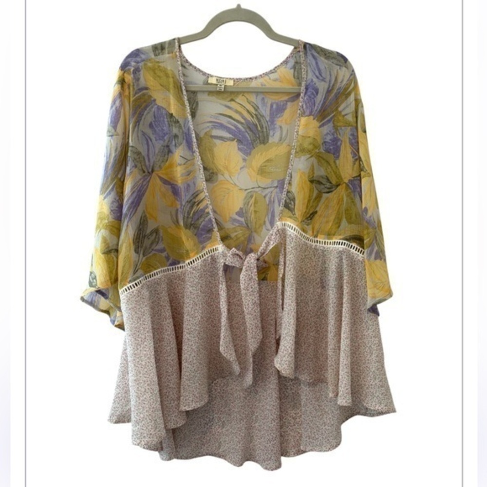 NWOT Kori America Beautiful Romantic Floral Kimono in Yellow & Purple 1X